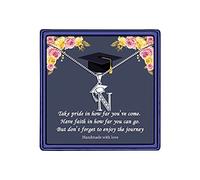 TINGN Graduation Gift for Her 2026-14K White Gold Plated Initial N Necklace Meaningful Graduation Cap Pendant Necklace for Her Friendship Gifts for Women Friends College Gift for Her Class of 2026