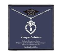 TINGN Graduation Gift for Her 2026, Heart Initial B Necklace With Class of 2026 Cap Graduation Gifts for Best Friends Silver Heart Initial Necklaces for Women Teenage Girls Gifts