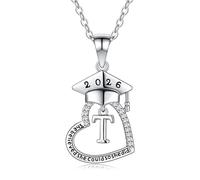 TINGN Graduation Gift for Her 2026 - Initial T Heart Graduation Necklace Silver Jewellery for Women Girls Daughter Prom Gifts for Girls 2026