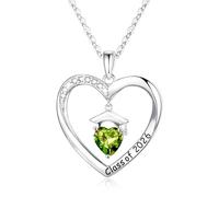 TINGN Graduation Gift for Her - 925 Sterling Silver Necklace August Birthstone Peridot Necklace Meaningful Cap Pendant Heart Necklaces Graduation Gift for Her High School Best Friend Class of 2026