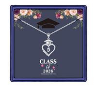 TINGN Graduation Gift for Her, Initial D Necklace Class Of 2026 Heart Pendant Initial Necklaces for Women Girls Cap Heart Necklace Graduate Gift for Him 2026 High School College Graduation Gifts