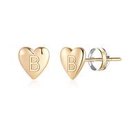 TINGN Heart Initial Gold Earrings for Girls, S925 Sterling Silver Post Gold Plated Dainty Earrings Hypoallergenic Letter B Initial Earrings for Girls Little Initial Earrings