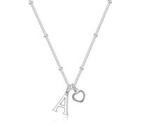 TINGN Heart Initial Necklace for Teen Girls - Dainty 14K White Gold Plated Silver Heart Initial Letter A Pendant Necklaces Birthday Gifts Jewellery for Kids Teen Girls Daughter