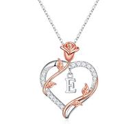 TINGN Heart Initial Necklace for Women - Personalized Necklaces Rose Flower Initial E Heart Necklaces Letter Jewelry Gifts for Women Wife Personalized Gift Anniversary Birthday Gifts for Her
