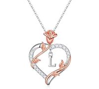 TINGN Heart Initial Necklace for Women - Personalized Necklaces Rose Flower Initial L Heart Necklaces Letter Jewelry Gifts for Women Wife Personalized Gift Anniversary Birthday Gifts for Her