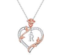 TINGN Heart Initial Necklace for Women - Personalized Necklaces Rose Flower Initial R Heart Necklaces Letter Jewelry Gifts for Women Wife Personalized Gift Anniversary Birthday Gifts for Her