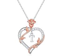 TINGN Heart Initial Necklace for Women - Personalized Necklaces Rose Flower Initial T Heart Necklaces Letter Jewelry Gifts for Women Wife Personalized Gift Anniversary Birthday Gifts for Her