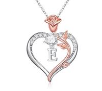 TINGN Heart Initial Necklace for Women Teen Girls, Rose Flower E Initial Necklaces for Women Trendy Jewelry Birthday Gifts for Girlfriend Her Women Wife Mom Daughter Bridesmaid Gifts for Wedding Day