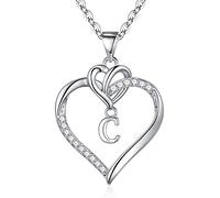 TINGN Heart Initial Necklaces for Teenage Girls, 14K White Gold Plated Dainty Initial C Pendant Necklace for Women Girls Cute Letter Necklaces for Womens Girl Jewellery Birthday Gifts for Women