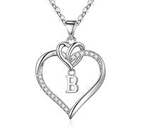 TINGN Heart Initial Necklaces for Women, 14K White Gold Plated Heart Initial B Pendant Necklace Dainty Heart Necklaces Silver Heart Necklaces for Girlfriend Jewelry for Women Teen Girls Gifts