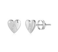 TINGN Heart Initial Stud Earrings, S925 Sterling Silver Post, White Gold Plated, Dainty Girls Earrings, Hypoallergenic, Letter A