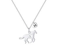 TINGN Horse Gifts for Girls, Horse Necklaces for Women Horse Lovers Gifts for Girls M Necklace for Girls Stainless Steel Heart Letter Necklace Initial Alphabet Necklace Horse Jewelry for Girls