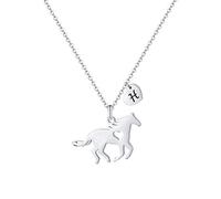 TINGN Horse Lover Gifts for Women, H Necklace Initial Stainless Steel Horse Pendant Necklace Horse Necklace with Initial Horse Letter Necklace Horse Gifts for Girls Silver Horse Necklaces