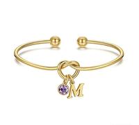 TINGN Initial Birthstone Bracelet for Women - 14K Gold Plated Initial M Knot Bangle Bracelet Created Alexandrite June Birthstone Bracelets, Bridesmaid Birthday Gifts for Women Teen Girls