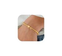 TINGN Initial Bracelets for Women Girls - 14K Gold Plated Heart Initial G Bracelet Stretch Bead Bracelet Personalized Monogram Charm Jewelry Birthday Gifts for Teens