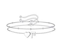 TINGN Initial Bracelets for Women Girls, 14K White Gold Plated Layered Heart Initial F Bracelet Dainty Heart Bracelets for Womens Girl Jewelry Personalised Birthday Gifts for Teenage Girls