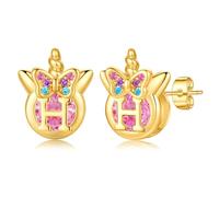 TINGN Initial Stud Earrings Gift - S925 Sterling Silver Post Hypoallergenic Unicorn Earrings Unicorns Gift Jewelry Dainty Colorful Cubic Zirconia Gold Letter H Unicorn Stud Earrings Birthday Present