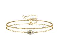 TINGN Layered Evil Eye Bracelets for Women, 14K Gold Filled Layering Beads Chain Bracelet Handmade Layered CZ Evil Eye Bracelets for Women Girls Gifts