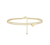 TINGN Layered Initial Ankle Bracelets for Women, 14K Gold Filled Layered Initial J Ankle Bracelets