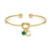TINGN May Birthstone Bracelets for Womens, 14K Gold Plated Initial C Love Knot Bracelet Dainty Created Emerald Bracelets for Women Jewelry Bridesmaid Birthday Gifts for Woman Girlfriend Mom Wife Girls