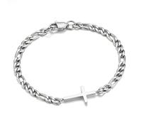 TINGN Mens Bracelets 316L Stainless Steel Bracelet for Men Silver Tank Chain Cross Bracelet Gift for Men Father Boyfriend Brother 8.3 Inch