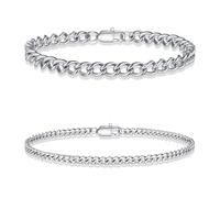 TINGN Mens Bracelets Silver Bracelet for Men Stainless Steel Sturdy Cuban Figaro Curb Link Chain Bracelet Mens Jewellery Gift for Men Him Dad Boyfriends Husband
