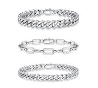 TINGN Mens Bracelets Silver Bracelet for Men Stainless Steel Sturdy Cuban Figaro Curb Link Chain Bracelet Mens Jewellery Gift for Men Him Dad Boyfriends Husband