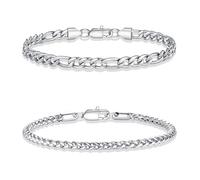 TINGN Mens Bracelets Silver Bracelet for Men Stainless Steel Sturdy Cuban Figaro Curb Link Chain Bracelet Mens Jewellery Gift for Men Him Dad Boyfriends Husband
