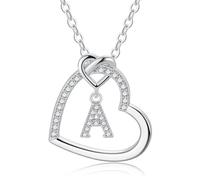 TingN Silver Initial Necklaces for Women. Aluminum Round Heart Initial Necklace with 7mm Cubic Zirconia Stone. for Girl, Teen or Adult.