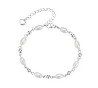 TINGN Silver Tone Bracelet for Women Dainty Oval Pearl Bracelet Adjustable Bracelets Heart Pendant Bracelets Jewellery Gifts for Women Girls