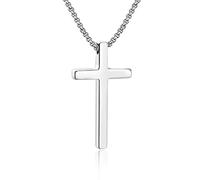 TINGN Stainless Steel Cross Pendant Necklace for Men Boys, Silver Tone Chain Cross Necklace Christian Confirmation Baptism Cross Chain with 16-24 Inches Jewelry