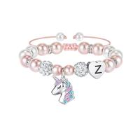 TINGN Unicorn Bracelet Gifts for Girls, Unicorns Gifts for Girls Pink Pearl and Rhinestone Balls Bracelet Z Heart Initial Unicorn Bracelet Unicorn Gifts for Girls Rainbow CZ Unicorn Girls Jewelry
