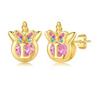 TINGN Unicorn Earrings for Girls Gifts - Hypoallergenic S925 Sterling Silver Post Stud Earring Kids Jewelry Gold Colorful CZ Initial L Earrings Kids Unicorn Birthday Gift for 4 5 6 7 8 Year Old Girls