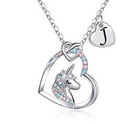 TINGN Unicorn Gifts for Girls, 14K White Gold Plated Unicorn Necklace for Kids Jewelry CZ Heart Necklaces Initial J Unicorns Necklace 5 Year Old Girl Gift Unicorns Gift for Kids Teenage Girl Gifts
