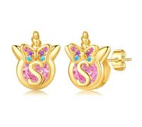 TINGN Unicorn Gifts for Girls - S925 Sterling Silver Post Hypoallergenic Letter S Earrings Kids Jewelry Dainty Colorful Cubic Zirconia Gold Earring Birthday Gift for Girls 5 6 7 8 Year Olds