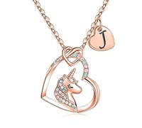 TINGN Unicorn Heart Necklace Initial J for Girls' 6-7 Year Old Birthday