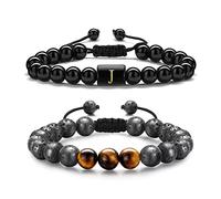 TINGN Valentines Day Bracelets Gifts for Men, Tiger Eye Lava Rock Mens Bracelet Valentines Day Gifts for Him Adjustable Initial Bead Bracelets Jewelry for Men (J)
