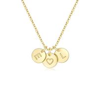 TINGN Women's Gold Chain - 14K Gold Plated Heart Necklace Double Letter Chain with Letters A-Z Discs Monogram Personalised Gifts for Women Mum Girlfriend Girls Jewellery Ladies, Brass