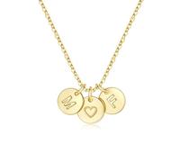 TINGN Women's Gold Chain - 14K Gold Plated Heart Necklace Double Letter Chain with Letters A-Z Discs Monogram Personalised Gifts for Women Mum Girlfriend Girls Jewellery Ladies, Brass