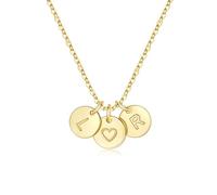 TINGN Women's Gold Chain - 14K Gold Plated Heart Necklace Double Letter Chain with Letters A-Z Discs Monogram Personalised Gifts for Women Mum Girlfriend Girls Jewellery Ladies, Brass