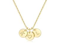 TINGN Women's Gold Chain - 14K Gold Plated Heart Necklace Double Letter Chain with Letters A-Z Discs Monogram Personalised Gifts for Women Mum Girlfriend Girls Jewellery Ladies, Brass