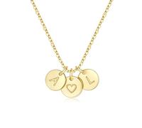 TINGN Women's Gold Chain - 14K Gold Plated Heart Necklace Double Letter Chain with Letters A-Z Discs Monogram Personalised Gifts for Women Mum Girlfriend Girls Jewellery Ladies, Brass