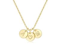 TINGN Women's Gold Chain - 14K Gold Plated Heart Necklace Double Letter Chain with Letters A-Z Discs Monogram Personalised Gifts for Women Mum Girlfriend Girls Jewellery Ladies, Brass