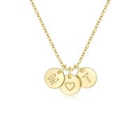 TINGN Women's Gold Chain - 14K Gold Plated Heart Necklace Double Letter Chain with Letters A-Z Discs Monogram Personalised Gifts for Women Mum Girlfriend Girls Jewellery Ladies, Brass