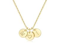 TINGN Women's Gold Chain - 14K Gold Plated Heart Necklace Double Letter Chain with Letters A-Z Discs Monogram Personalised Gifts for Women Mum Girlfriend Girls Jewellery Ladies, Brass
