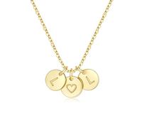 TINGN Women's Gold Chain - 14K Gold Plated Heart Necklace Double Letter Chain with Letters A-Z Discs Monogram Personalised Gifts for Women Mum Girlfriend Girls Jewellery Ladies, Brass