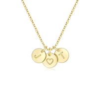 TINGN Women's Gold Chain - 14K Gold Plated Heart Necklace Double Letter Chain with Letters A-Z Discs Monogram Personalised Gifts for Women Mum Girlfriend Girls Jewellery Ladies, Brass