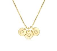 TINGN Women's Gold Chain - 14K Gold Plated Heart Necklace Double Letter Chain with Letters A-Z Discs Monogram Personalised Gifts for Women Mum Girlfriend Girls Jewellery Ladies, Brass