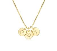 TINGN Women's Gold Chain - 14K Gold Plated Heart Necklace Double Letter Chain with Letters A-Z Discs Monogram Personalised Gifts for Women Mum Girlfriend Girls Jewellery Ladies, Brass