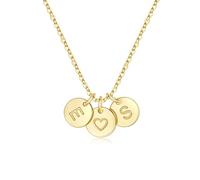 TINGN Women's Gold Chain - 14K Gold Plated Heart Necklace Double Letter Chain with Letters A-Z Discs Monogram Personalised Gifts for Women Mum Girlfriend Girls Jewellery Ladies, Brass
